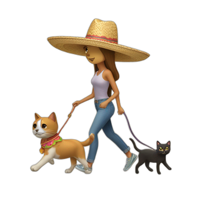 dog walking a cat wearing sombrero emoji