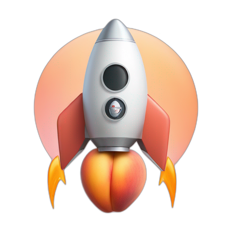 A space rocket in shape of a peach with a C letter logo inside emoji