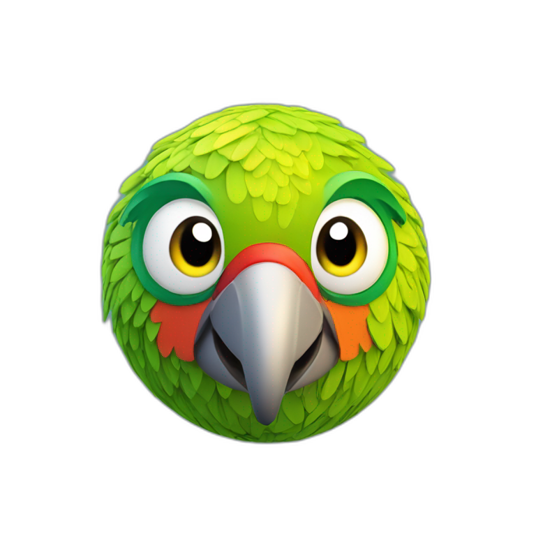 3d sphere with a cartoon Parrot skin texture with big childish eyes emoji