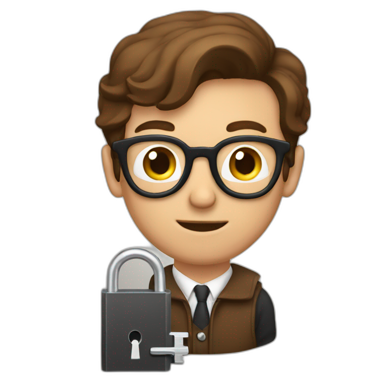 brown-haired classy man wearing glasses struggling to fit a key into a lock emoji