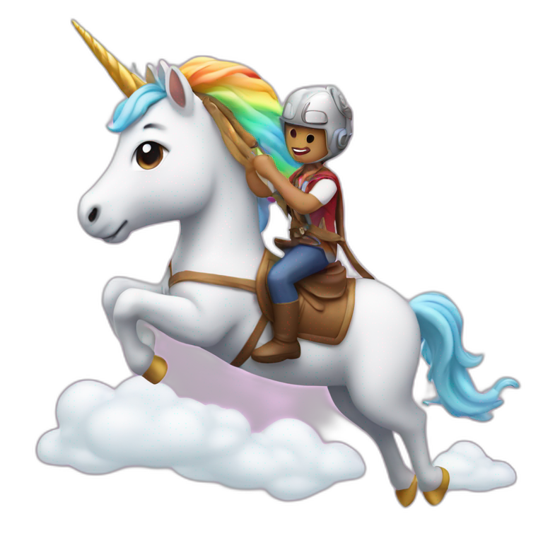An airplane riding a unicorn emoji