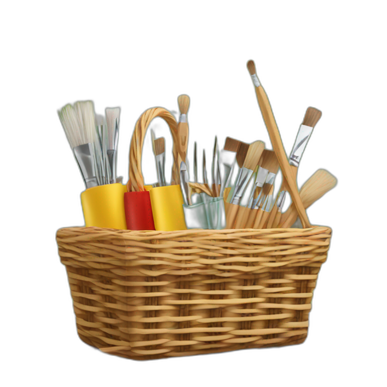 picnic basket with paintbrushes inside emoji