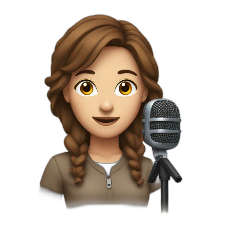woman with brown hair and microphone emoji