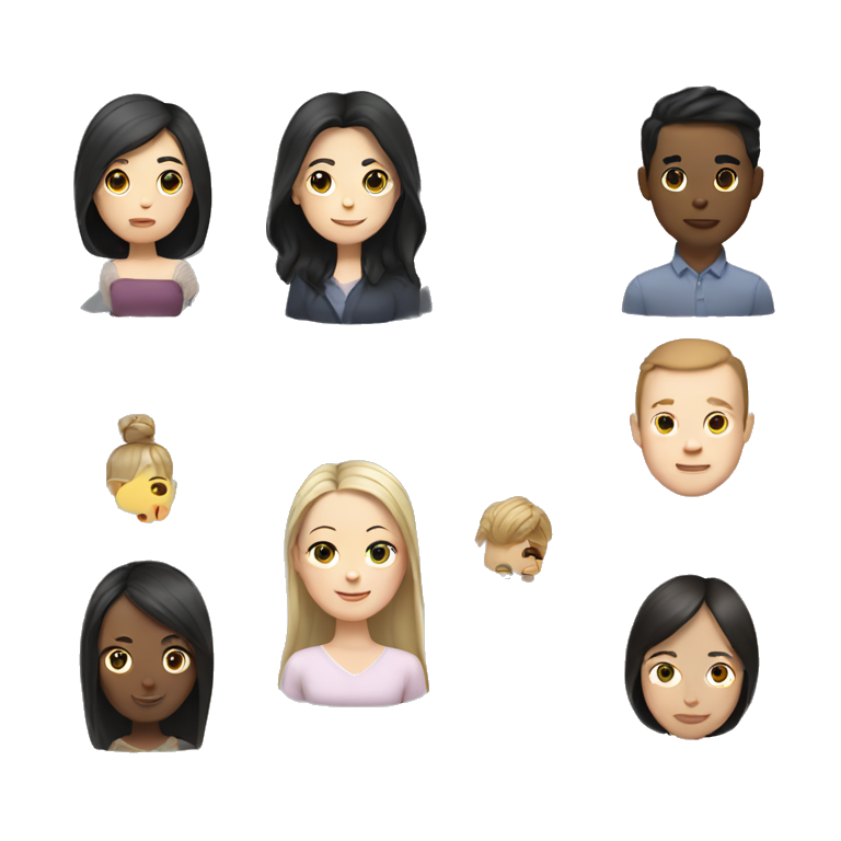 White woman dark hair + white man dark hair + asian woman brown hair emoji