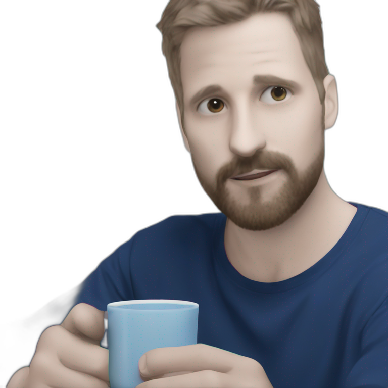 bearded boy holds blue cup emoji