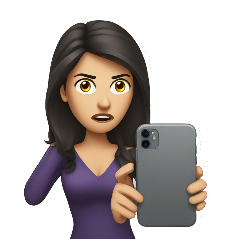 Brunette angry Woman talking on cell phone emoji