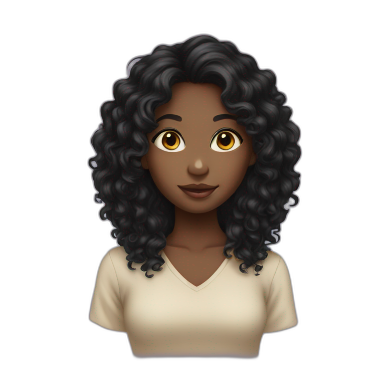 Black girl with asian eyes and long black curly hair emoji