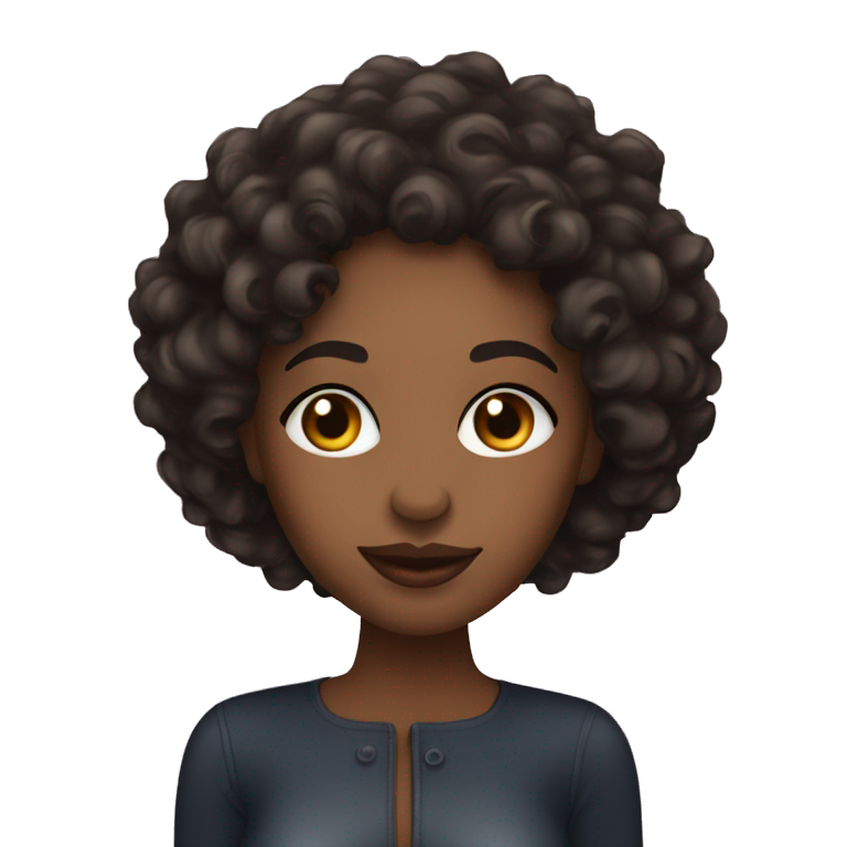 Black woman with short curly hair, dimples, holding lip gloss, emoji