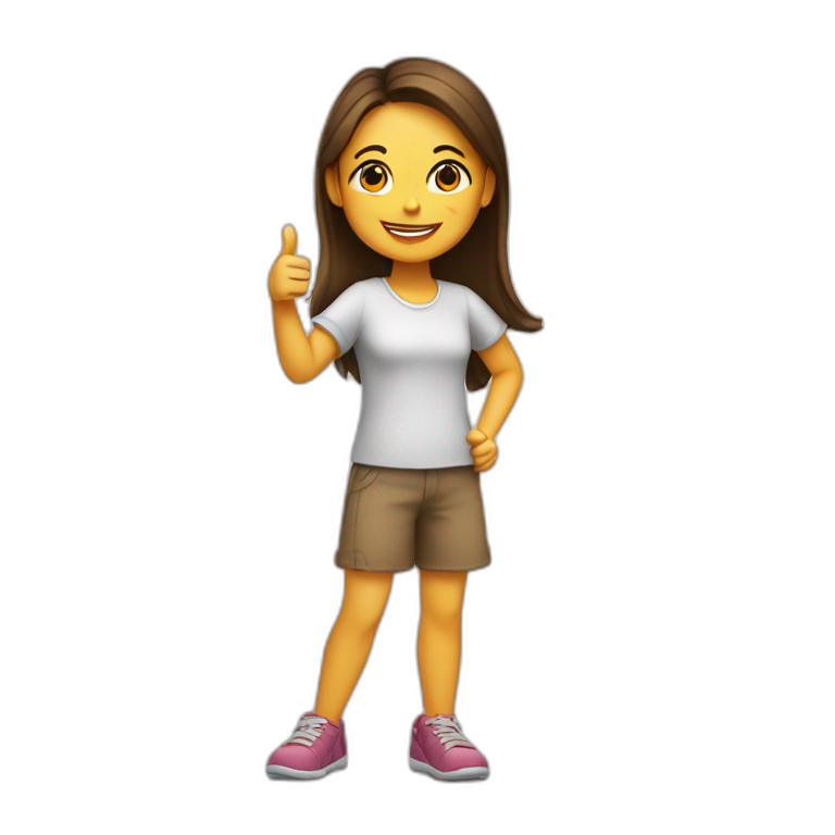 A girl showing thumbs up with both hands close to her body emoji