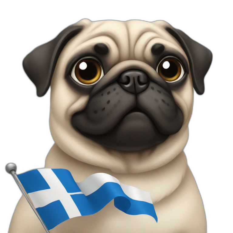 pug holding a big finland flag emoji
