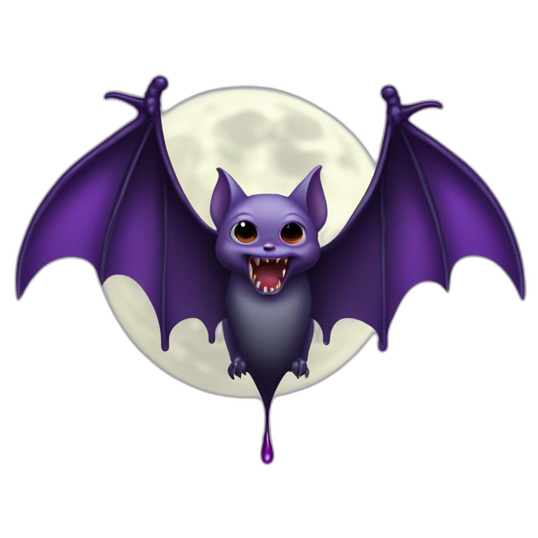 purple black vampire bat wings flying in front of large dripping grey crescent moon emoji