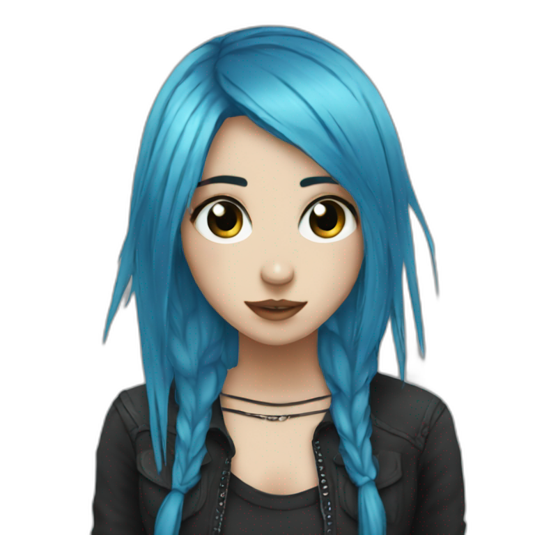 Emo girl choppy long blue hair piercings emoji