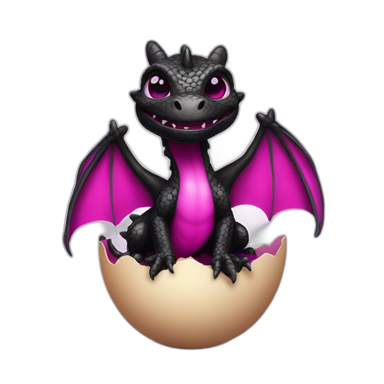 black and magenta baby dragon in egg emoji