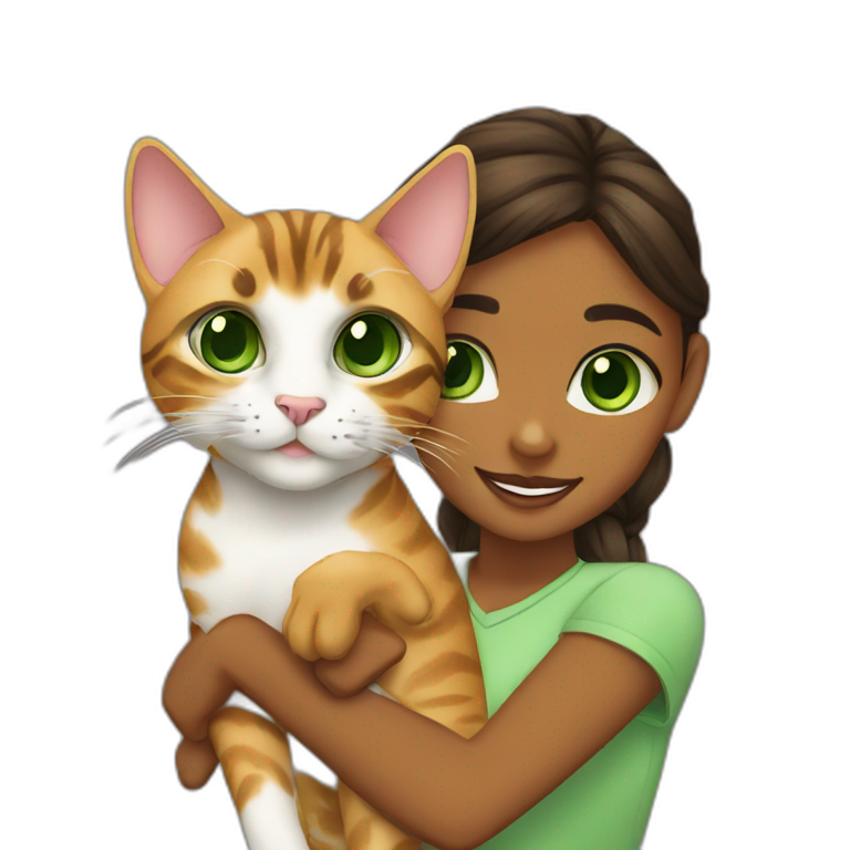Green-eyed girl holding a green-eyed Bengal cat emoji