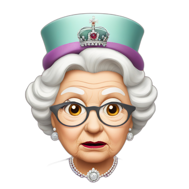 Queen Elizabeth II looking angry with a monocle emoji