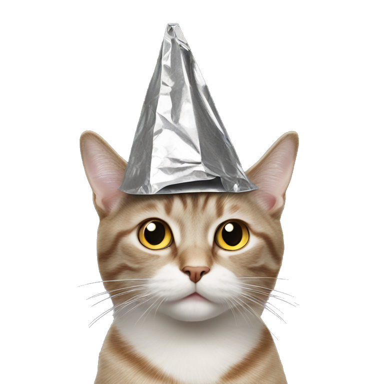 cat wearing a pointed conspiracy tin foil hat emoji AI Emoji Generator