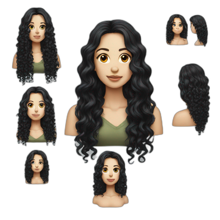 Thin pale woman very long black hair curly  emoji