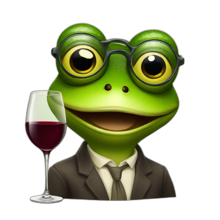 a frog with glasses and wine emoji