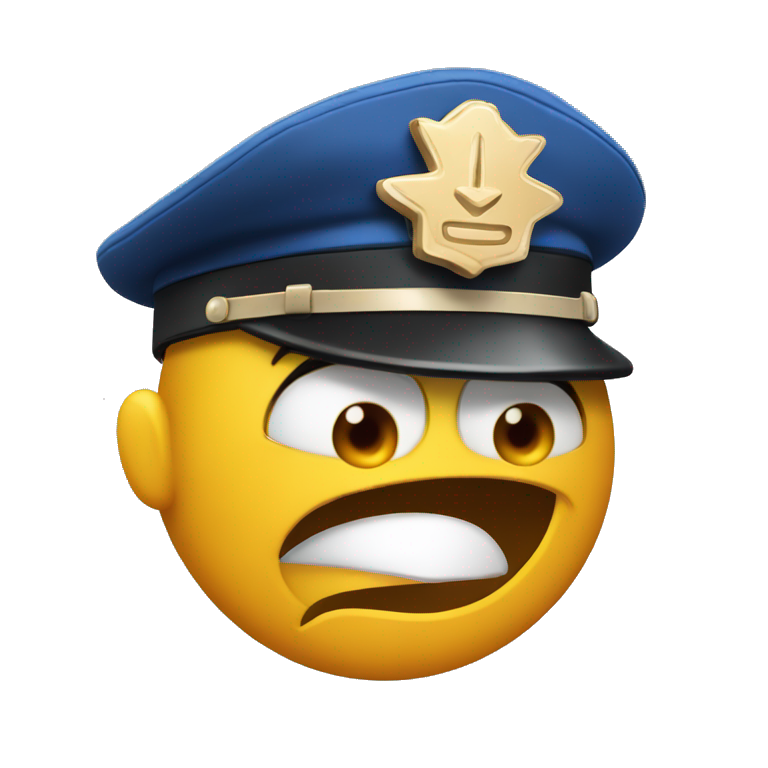 angry emoji face with policeman hat with stop hand gesture emoji