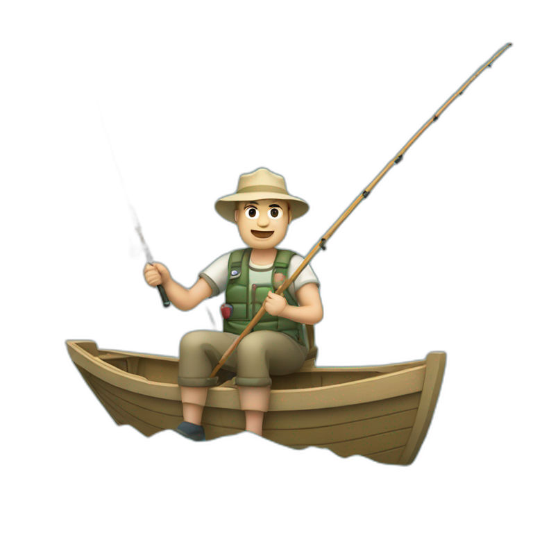 white fisherman fishing with a fishing rod in a small boat emoji