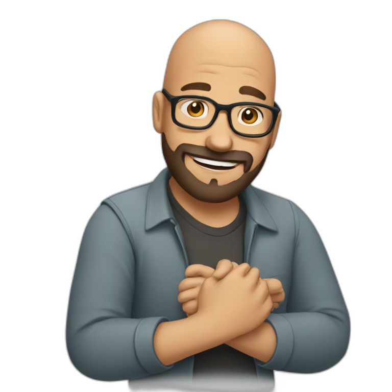 bald man with glasses and beard, rubbing hands and smiling emoji