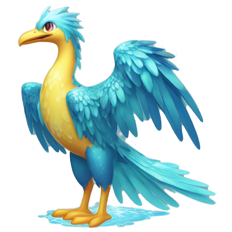 Wet dripping watery Cool Cute Fantasy legendary sea-bird water-type-Hydro-Phoenix-avian Fakemon full body emoji