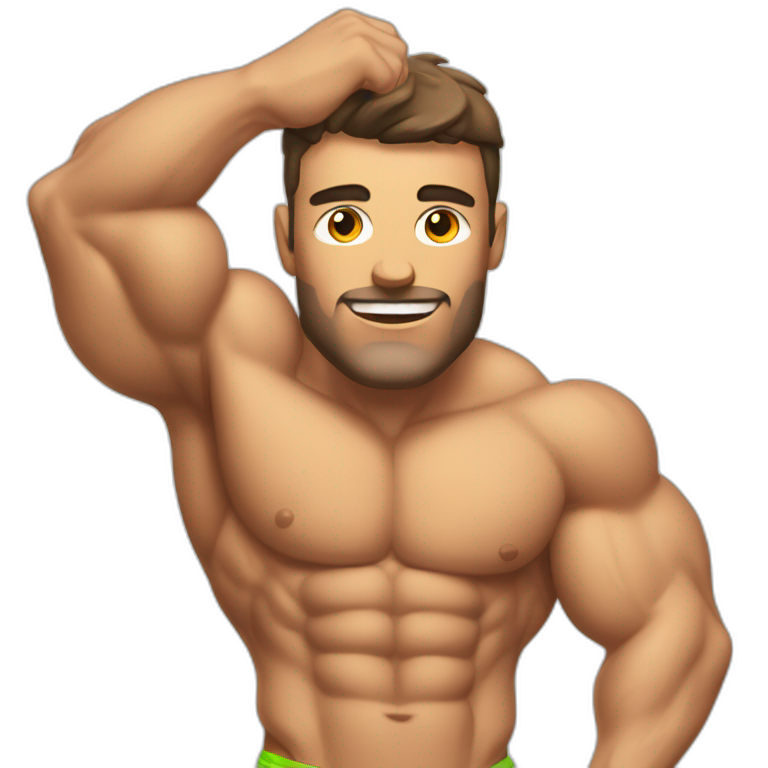Shredded muscular manly man in swimsuit with 12 pack abs emoji