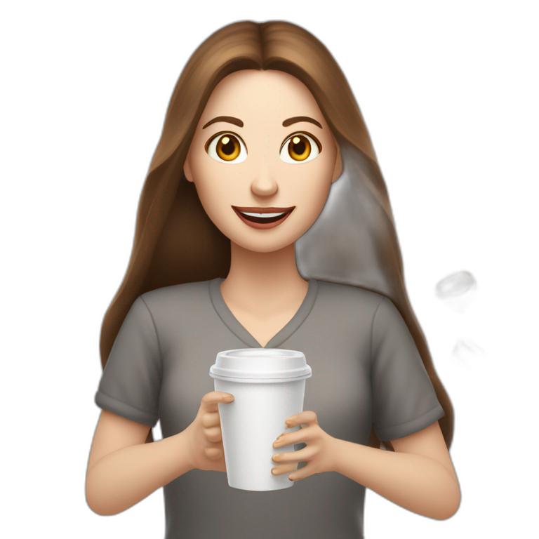 woman juggler with long straight brown hair and pale skin juggling coffee cups and miniature laptops emoji