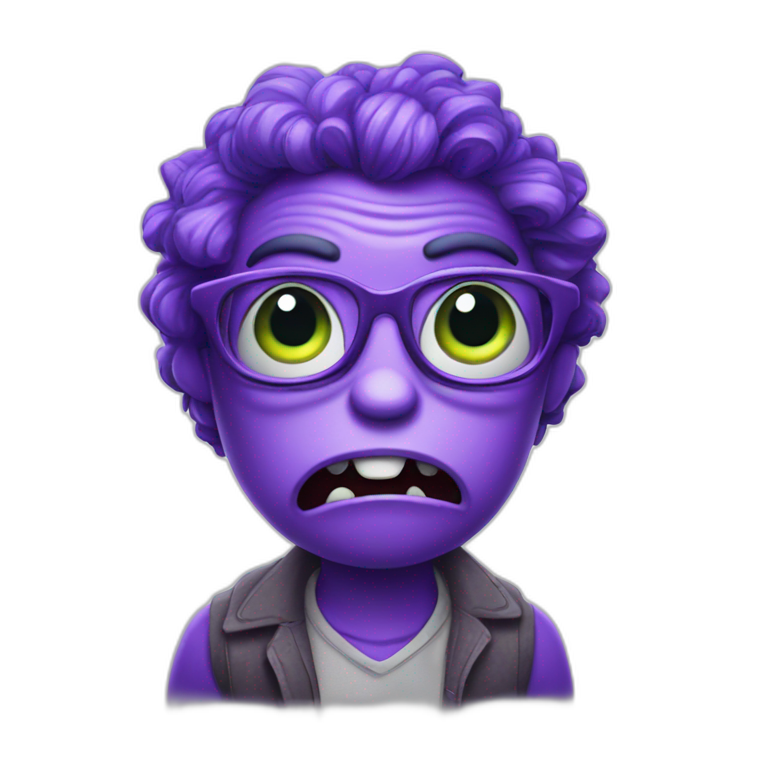 nerdy violet monster looking suspicious emoji