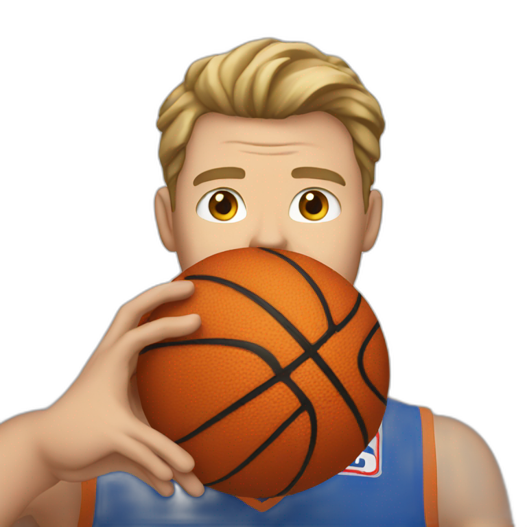 White man in a basketball jersey holding a basketball emoji