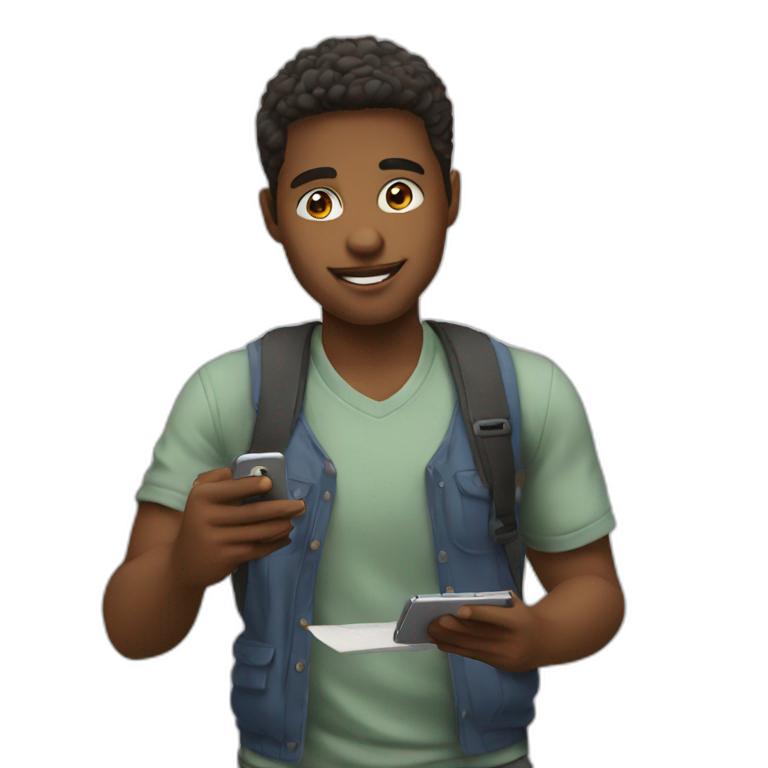 student working with an iphone emoji