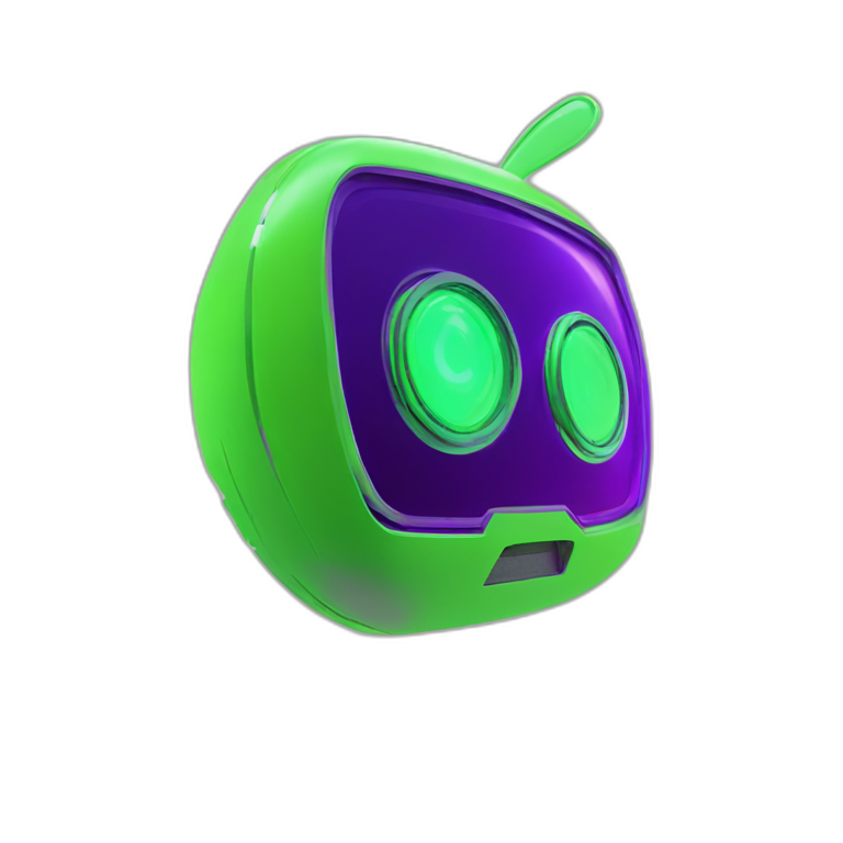 A cyber FUTURISTIC HIGHTECH 3D Lemon green and purple neon Videomaker emoji
