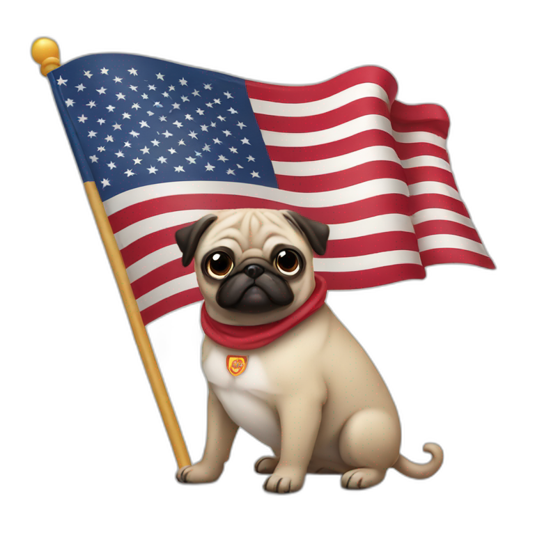 pug holding a big united states flag emoji