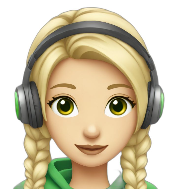 Anastasiia with green eyes with headphones emoji