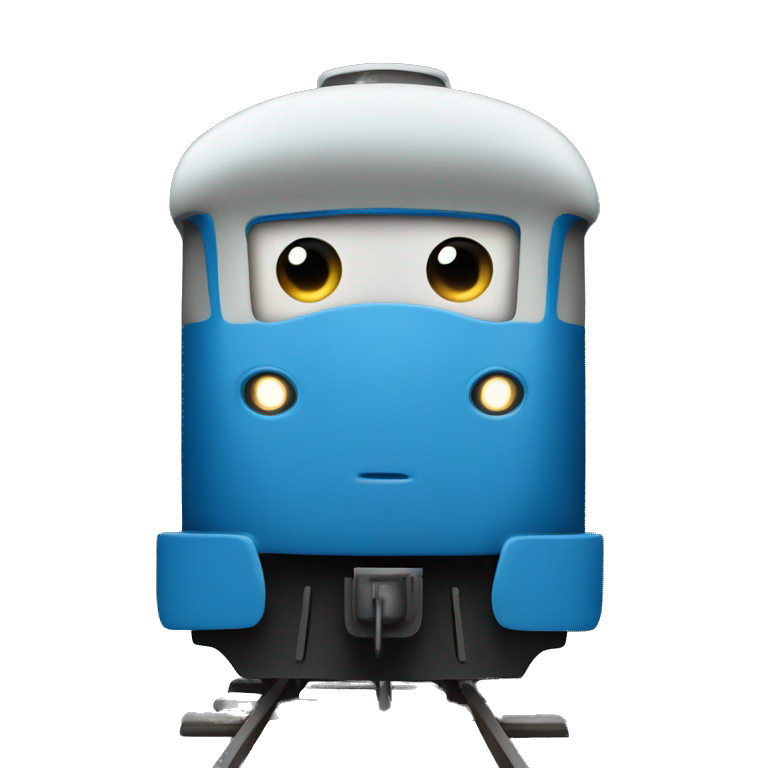 a blue train with a face emoji