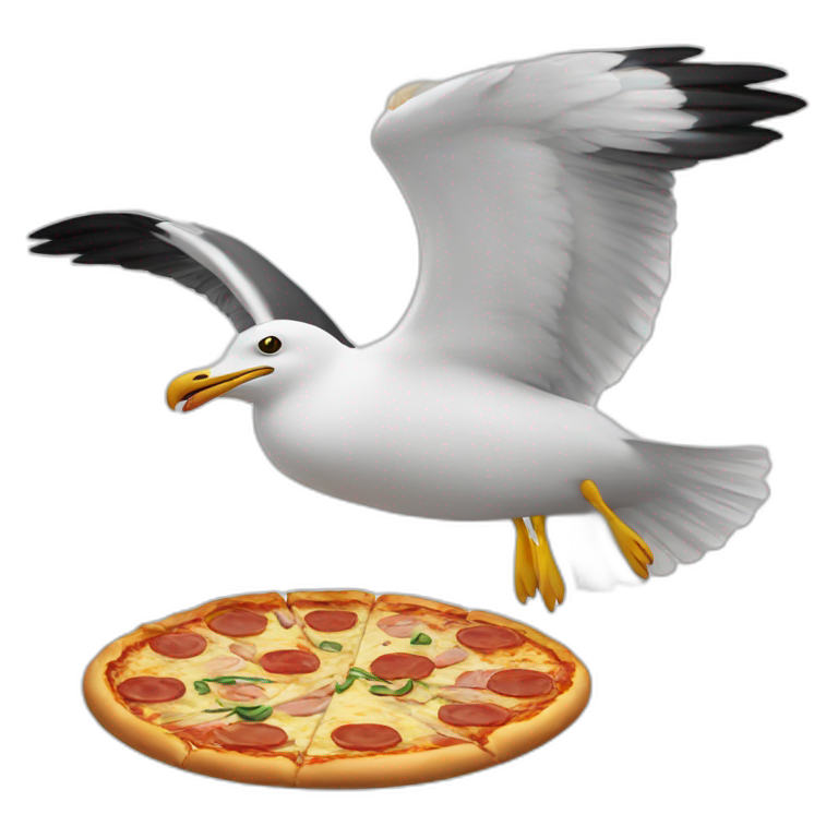 Flying seagull with pizza slice in beak emoji