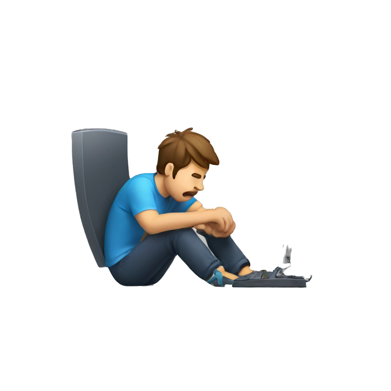 Tired man playing games on computer  emoji