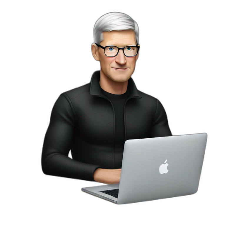 tim cook with macbook pro on desk all black emoji