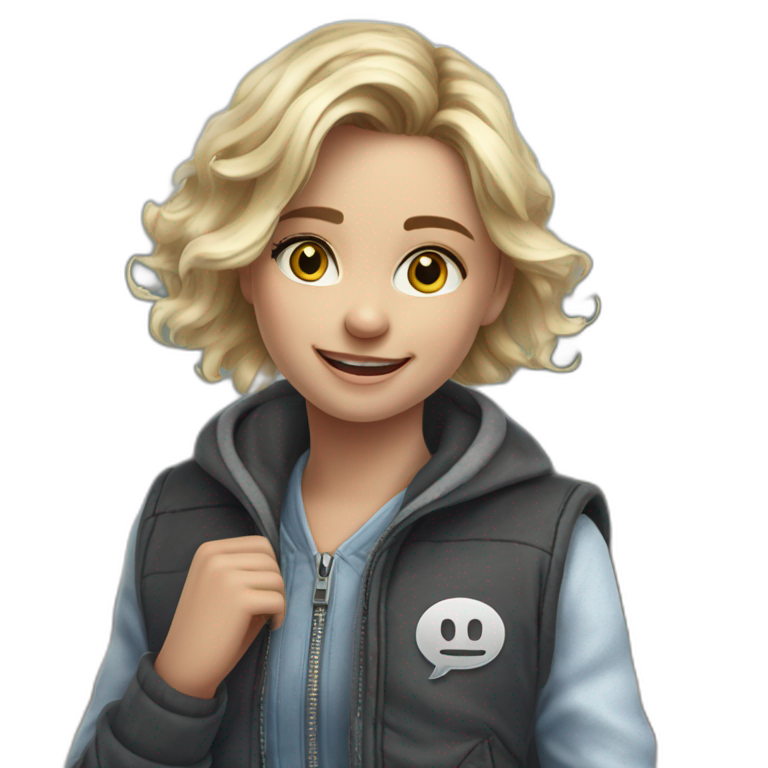 blonde girl smiling in jacket emoji