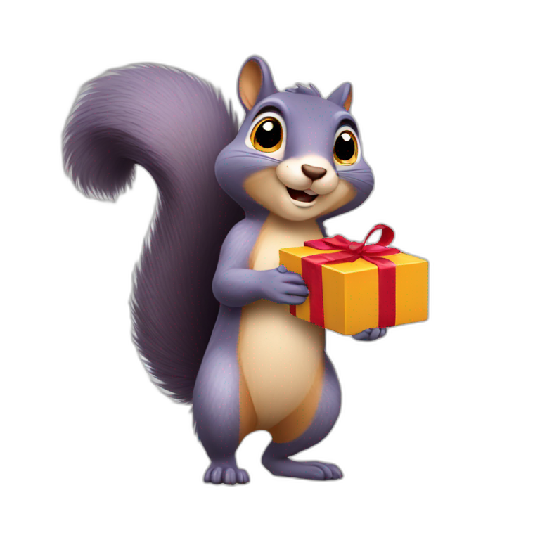 a squirrel holds a box with a ribbon in its paws emoji