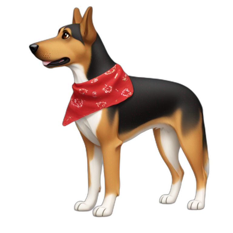 75% Coonhound 25% German Shepherd mix dog wearing small plain red bandana side view full body in profile left facing emoji