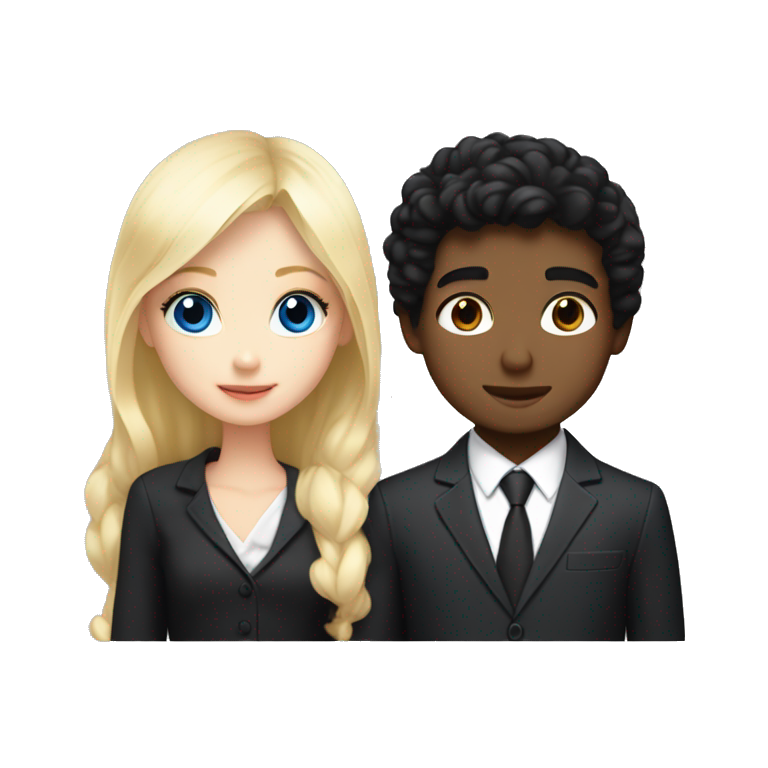 boy with black hair and blue eyes in suit kissing blond girl with hazel eyes with a cute black dress and both are white pale emoji