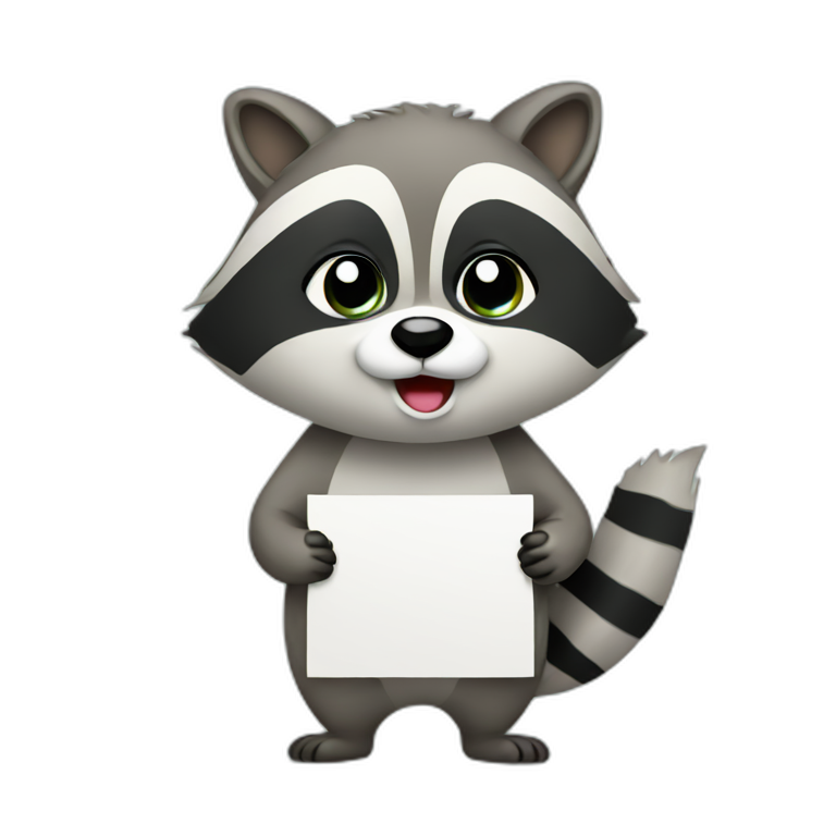 Cute raccoon Holding a Sign emoji
