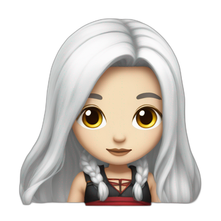 rpg-girl-with-long-straight white-hair-and-red-skirt and black tights like chibi emoji