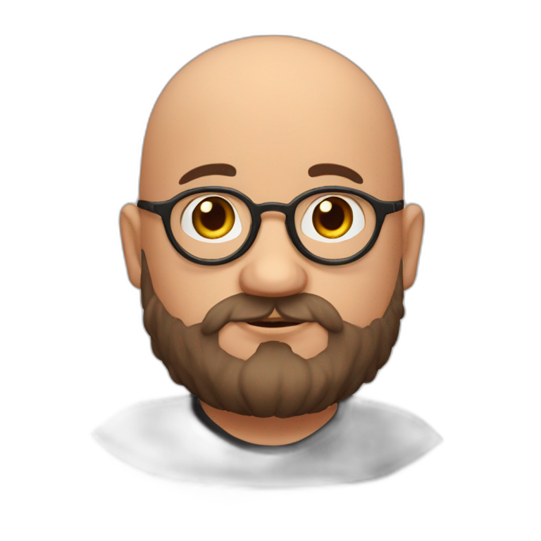 bald headed spanish guy chubby face full beard and rimless round glasses like harry potter emoji