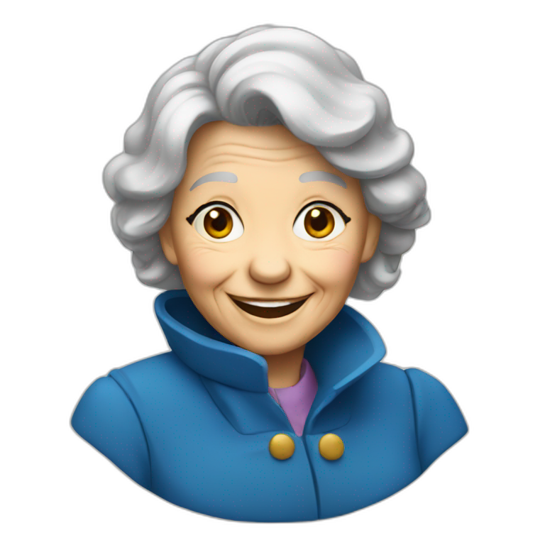 blue coat smile old woman emoji