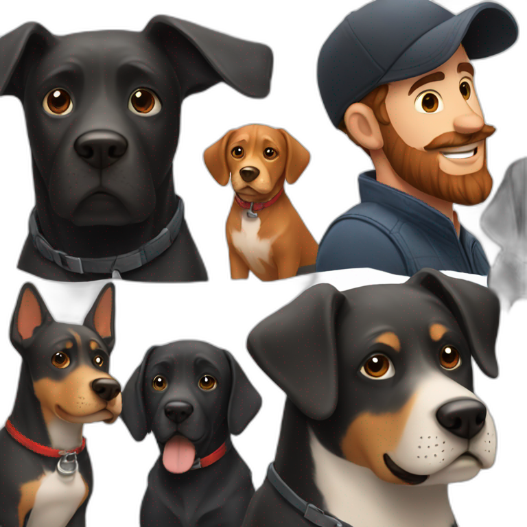 Handsome man in a cap and a red beard with a black labrador dog emoji