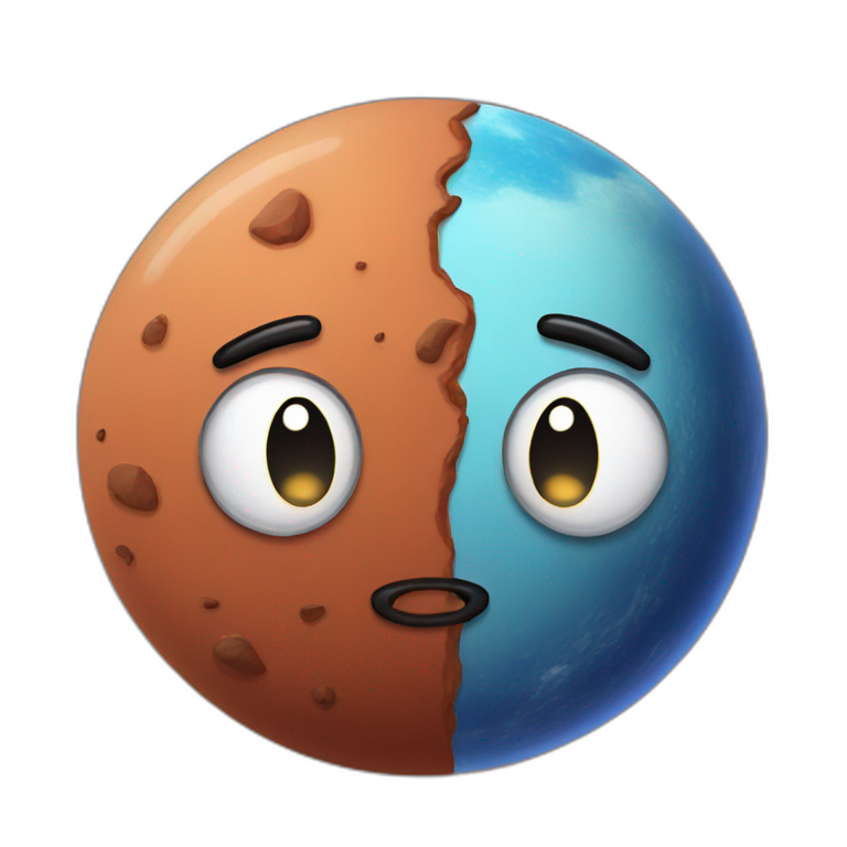 planet Mars with a cartoon sleepy face emoji