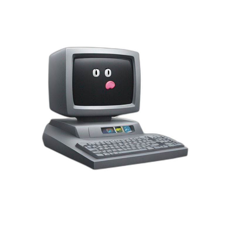 computer with "MJ" written on the screen emoji