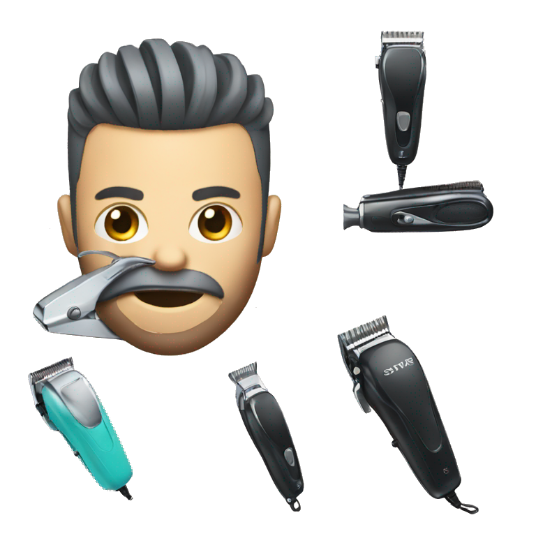 hair clipper with aggressive face emoji